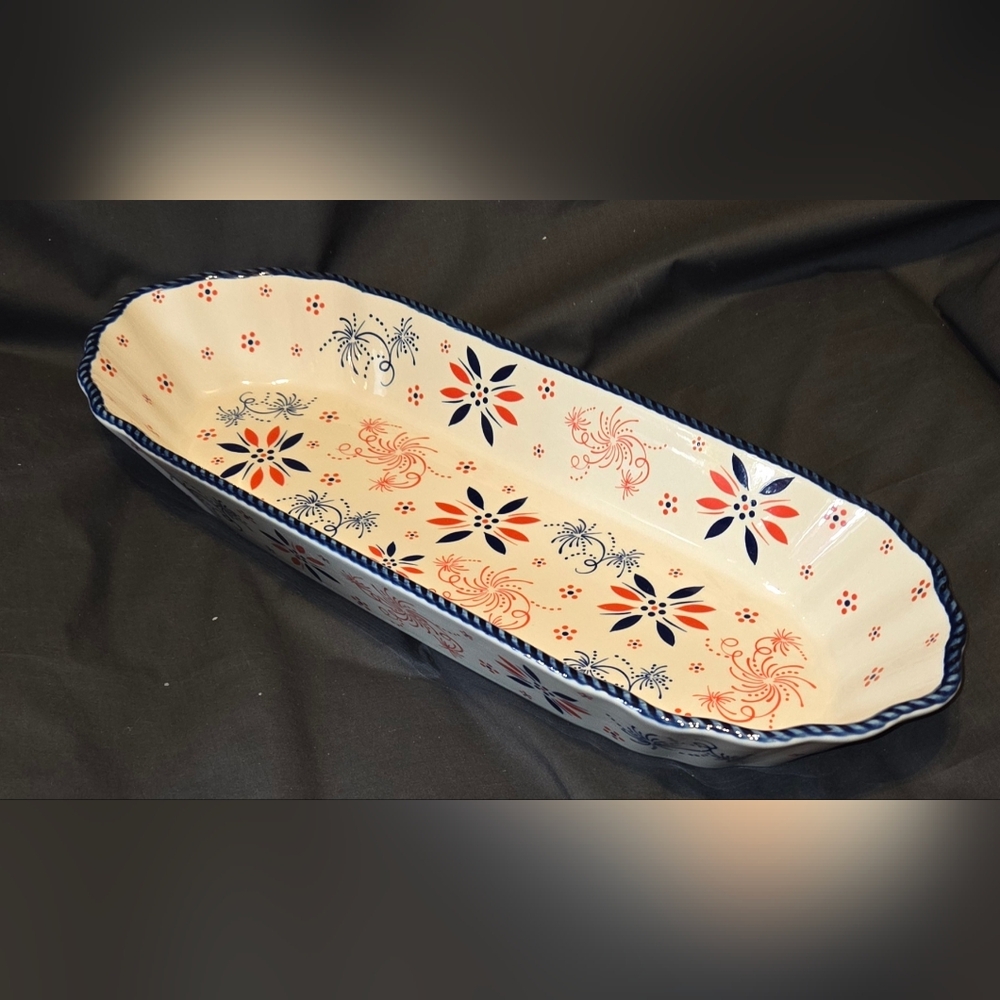 HTF Temp-tations Patriotic Fireworkfetti 16" Serving Dish